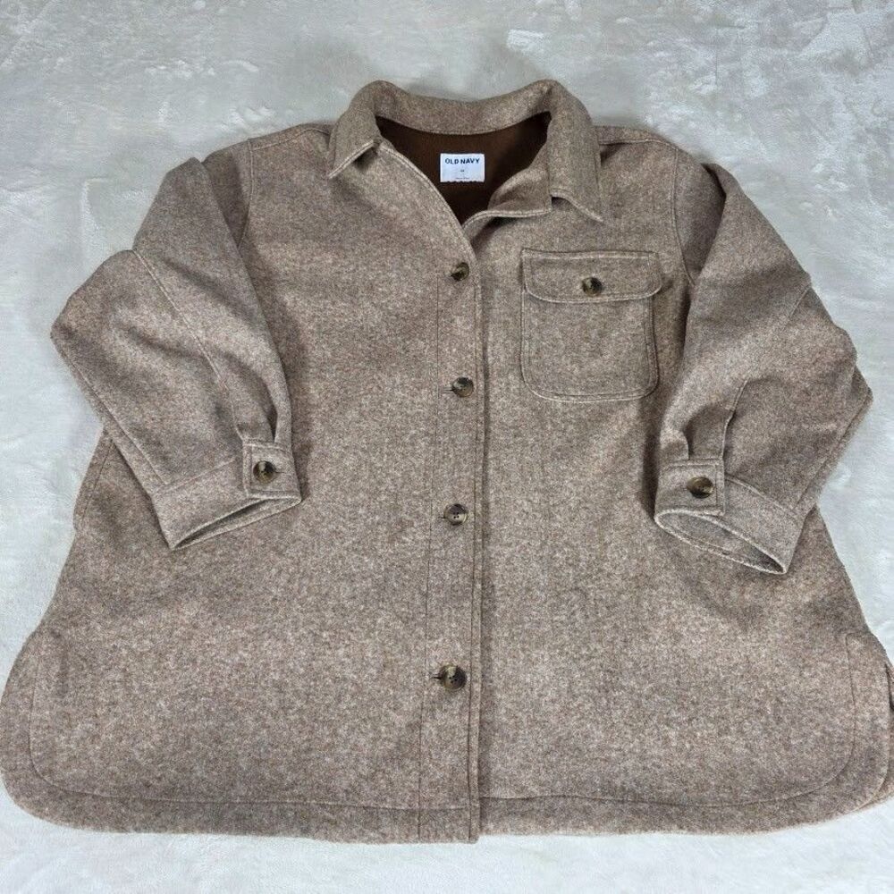 Old Navy Wool Shacket Camel Long Sleeve Button Up Pockets Lined 2X Vented Sides